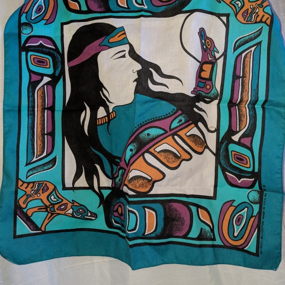 Native and wolf print square scarf.
